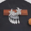 Chinese ancient style tassel hair clip elegant flower crescent metal hairpin for women - White