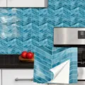Blau Fischgräten Fliesenaufkleber wasserdicht selbstklebend Rückwand Wandaufkleber Details - TS386