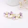 Exquisite flower rhinestone hair clip with purple enamel petals and pearl accents for women. - F014683 Purple