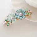 Pince à cheveux fleur en émail alliage style cour élégante avec perles et strass pour femmes. - Bleu