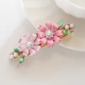 Pince à cheveux fleur rose élégante avec perles et strass, accessoire en alliage pour femmes - Rose