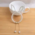 Pince à cheveux griffe oreilles de lapin perle strass avec gland accessoire de coiffure - Forme Lapin (FS21085) / Or
