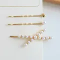 Set de pinces à cheveux dorées avec perles et trèfle, élégantes épingles pour le style quotidien des femmes. - Style Combiné Perle Strass (RY08817)