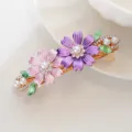 Pince a cheveux fleur emaillee en alliage pour femme, barrette elegante rose et violette. - Violet