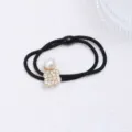 Chouchou de style coréen en strass trèfle avec perle, élastique à cheveux double brin noir. - Style Trèfle à Quatre Feuilles