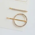 Gold rhinestone hair clip set featuring geometric circle and bar design for stylish daily hairstyles. - Pearl Rhinestone Combo Style (RY08820)