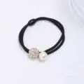 Elastique a cheveux noir style coreen avec strass et perle artificielle pour femme. - Style Rond