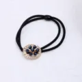 Chouchou strass coréen cristal double brin corde à cheveux élastique noire accessoires cheveux - Style Rond Strass Bleu
