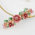 Elegant alloy floral hair clip with sparkling rhinestones and colorful enamel flowers for women. - Style F011166 / Pink