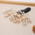 Vintage bridal pearl hair comb gold rhinestone floral wedding hair accessory for women. - Coffee(FS20991)
