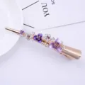 Detail view of elegant rhinestone flower hair clip, alloy baking paint ponytail hairpin. - H009308 Purple