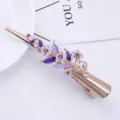 Elegant rhinestone hair clip with purple enamel flowers, premium alloy hair fork for women. - H009312 Purple