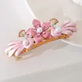 Pince à cheveux rose paon fleur en alliage barrette élégant accessoire pour femmes. - Rose