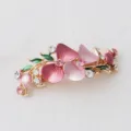 Korean style alloy flower hair clip with pink enamel and sparkly rhinestones for women - Pink