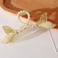 Pince à cheveux queue de sirène dorée avec perles nacrées, accessoire élégant pour coiffure de femme. - Style Queue de Sirène (HS02562)
