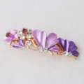 Purple flower metal spring hair clip, elegant rhinestone crystal hair accessory for women. - Purple