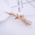 Rose gold metal hair clip with rhinestone enamel flower design elegant women headwear - H009312 Brown