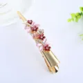 Korean style high-end alloy hair clip with enamel flowers and rhinestones, length 12.5cm. - H009317 Pink