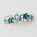 Korean style alloy floral hair clip with rhinestones, elegant spring hairpin for women. - Blue