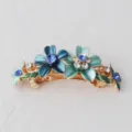 Korean style alloy floral hair clip with blue enamel and sparkling rhinestones for women. - Blue