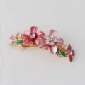Pink flower alloy spring hair clip, elegant rhinestone crystal hair accessory for women. - Pink