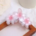 Grande pince à cheveux florale pour femmes, design de frangipaniers dégradés roses élégants. - Blanc Rose 11cm
