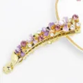 Pince à cheveux banane dorée style coréen avec fleurs en émail violet et strass scintillants. - HB00745 / Violet