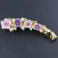 Floral Banana Hair Clip Gold Tone Enamel Flower Rhinestone Hair Claw Pin for Women - Purple