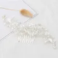Elegant pearl and rhinestone hair comb for women, stunning silver alloy floral bridal hair accessories. - Silver White (FG20925)