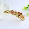 Enameled flower rhinestone banana hair clip, alloy vertical hair claw for women elegant accessory - Coffee
