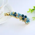 Blue Floral Banana Hair Clip Alloy Rhinestone Hair Claw Vertical Hair Pin for Women - Blue