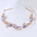 Elegant bridal floral hair vine with pearls and purple rhinestones for women hair. - FG01079 / Purple