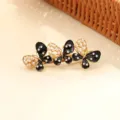 Pince à cheveux papillon émaillée noire et perles en alliage, élégant accessoire frange. - Noir