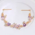 Gold floral crystal hair vine bridal hair accessory women wedding headband elegant jewelry - FG01083 / Purple