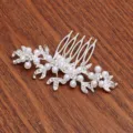 Perlen Strass Haarkamm Silber Braut Haarschmuck Blume Hochzeit Kopfschmuck Accessoire - Weiß