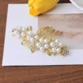 Perlen Strass Haarkamm Braut Accessoire, eleganter goldener Blumen Haarschmuck Hochzeit. - Gold