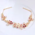 Gold floral bridal hair vine with pearls and rhinestones, elegant wedding hair accessory. - FG01081 / Coffee