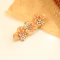 Pince à cheveux florale en alliage, émail pêche, perles et strass, barrette élégante. - Orange