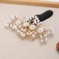 Vintage bridal hair comb with pearls and rhinestones, elegant floral hair accessory for weddings. - Coffee(FS20992)