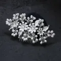 Pearl rhinestone bridal hair comb, elegant silver floral updo clip for wedding party styling. - White(FS20993)