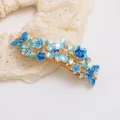 Korean style alloy blue butterfly hair clip with rhinestones, elegant floral spring barrette for women. - Style F011175 / Blue
