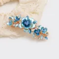 Korean style blue alloy flower spring hair clip with sparkling rhinestones for women. - Style F011171 / Blue