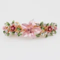 Elegant floral alloy spring hair clip with rhinestone and enamel for women's daily wear. - Style F011163 / Pink