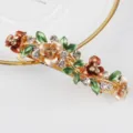 Korean alloy floral hair clip for women, large rhinestone spring clip elegant hair accessory. - Style F011165 / Coffee