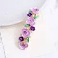 Korean style alloy hair clip featuring purple enamel flowers and sparkling rhinestones. - Style F011159 / Purple