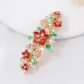 Korean style alloy floral spring hair clip with colorful rhinestones and enamel flowers. - Style F011167 / Coffee