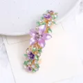 Korean style alloy purple flower hair clip with sparkling rhinestones and spring clip design - Style F011163 / Purple