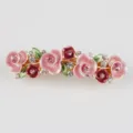 Korean style alloy floral spring hair clip with pink enamel flowers and sparkling rhinestones. - Style F011159 / Pink