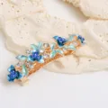 Blue flower enamel metal spring hair clip with sparkling rhinestones elegant variant - Style F011165 / Blue
