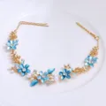 Elegant blue flower hair vine bridal wedding hair accessory rhinestone alloy headband piece - FG01082 / Blue